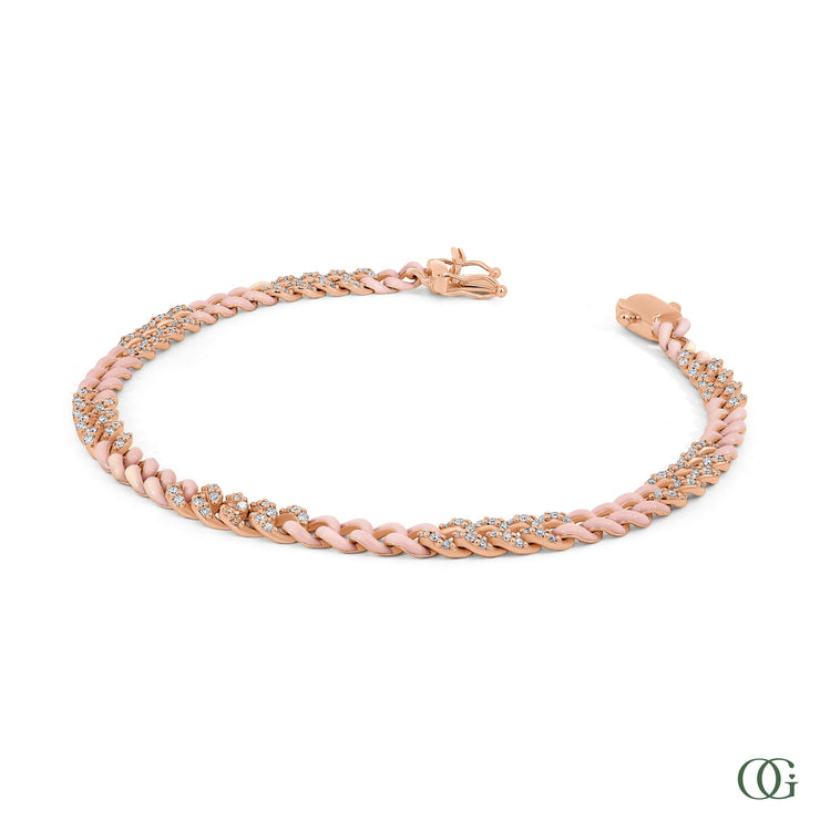 PAVE DIAMOND & PINK CURB CHAIN BRACELET