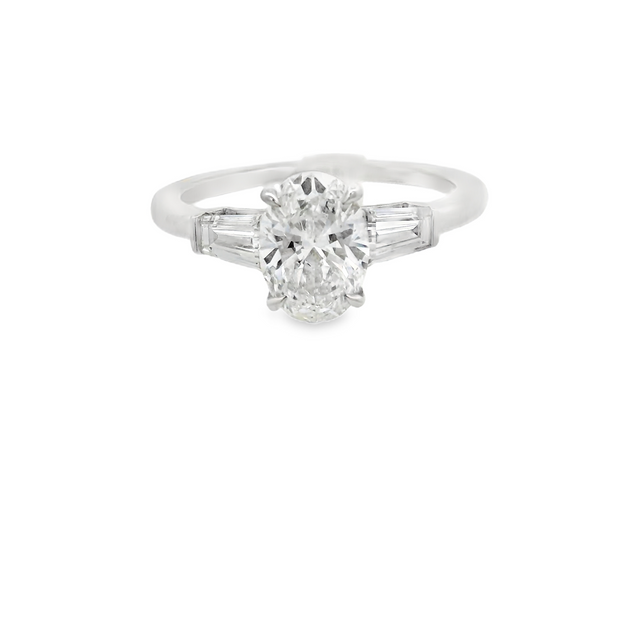 3 Stone Oval & Baguette Lab Grown Diamond Engagement Ring