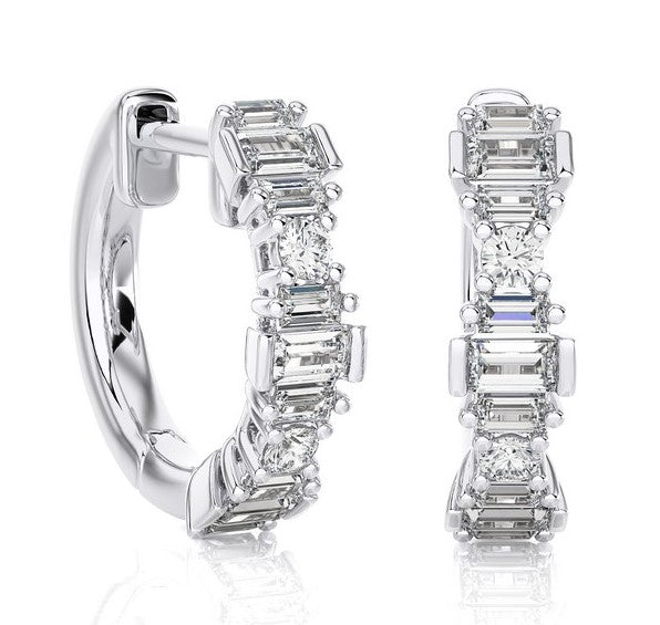 GRADUATED BAGUETTE DIAMOND HOOP EARRINGS