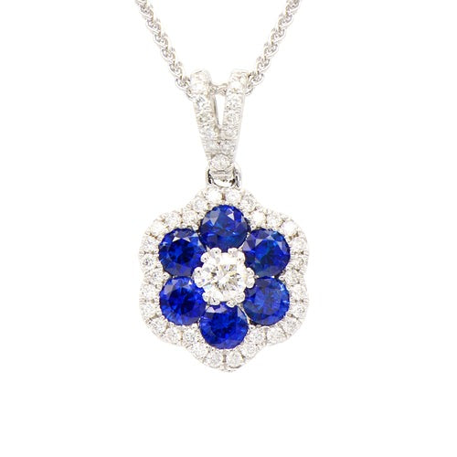 SAPPHIRE & DIAMOND FLOWER PENDANT