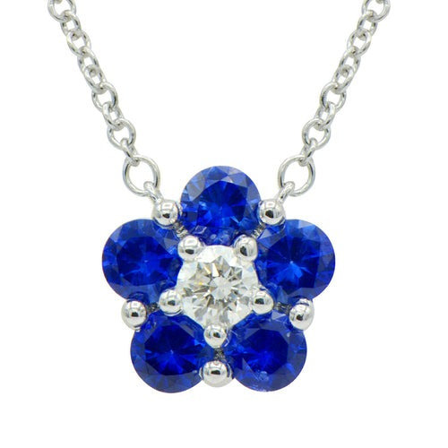 SAPPHIRE & DIAMOND FLOWER PENDANT