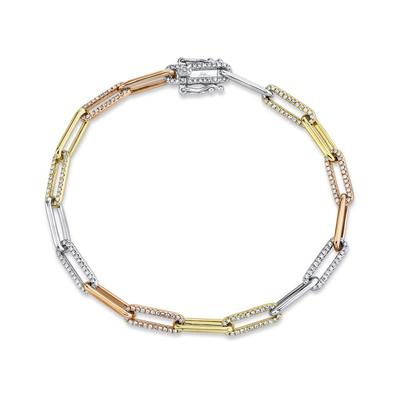 SHY CREATION - THREE TONE PAVE DIAMOND PAPERCLIP BRACELET