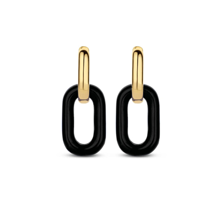 TI SENTO - GOLD PLATED DANGLE EARRINGS, WITH BLACK OR CUBIC ZIRCONIA