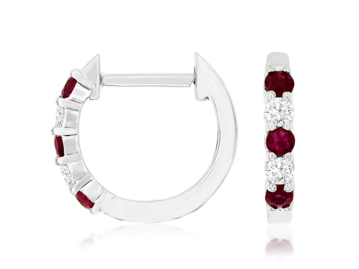 RUBY & DIAMOND HUGGIE HOOP EARRINGS