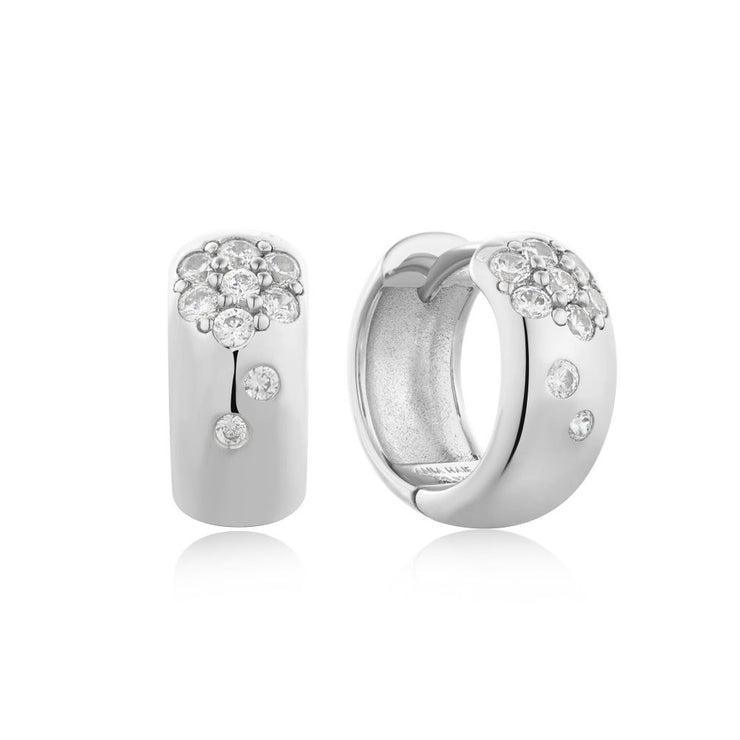 ANIA HAIE - SILVER SPARKLE CHUBBY HUGGIE HOOP EARRINGS