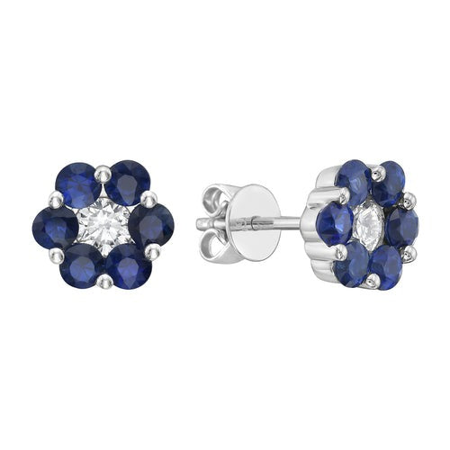 SAPPHIRE & DIAMOND FLOWER POST EARRINGS