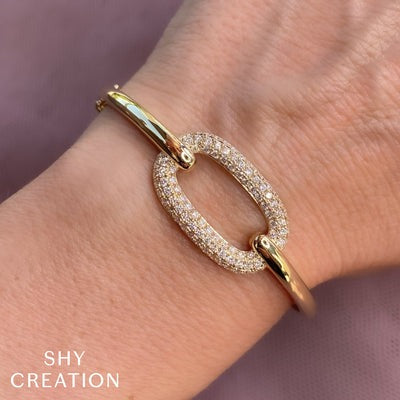 Shy Creation - Diamond Open Oval Bangle Bracelet