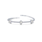 LAFONN - STATIONED MOTHER OF PEARL CLOVER FLEXIBLE TENNIS BANGLE BRACELET